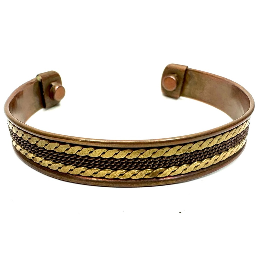 Copper Energy Cuff Bracelet Braided Worn Look - Adjustable - Unisex